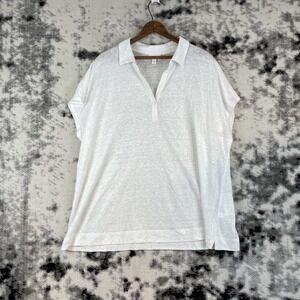 J Jill Love Linen Top‎ Womens Size Extra Large White Sheer 100% Linen Collared